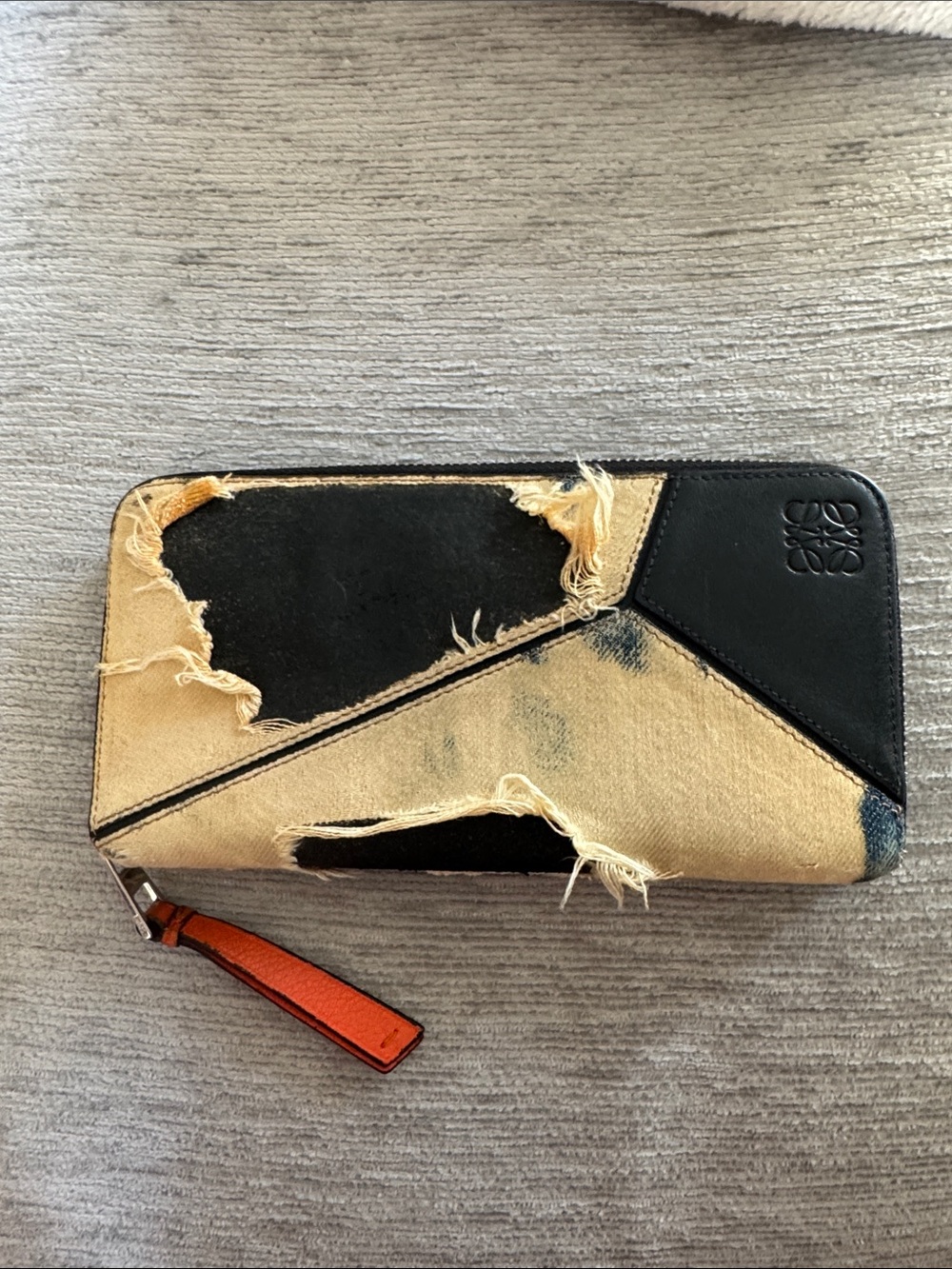 Loewe Patchwork Leather Zip Wallet in Black, Tan & Orange & Blue & Black